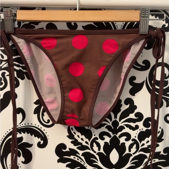 Brown Bikini Bottom with Pink Polka Dots - Picture 1 of 2